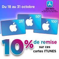 10% de réduction sur les cartes App Store et iTunes de 25€, 50€ et 100€