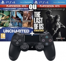 Pack Uncharted : The Nathan Drake Collection ou The Last of Us Remastered + Manette PS4 DualShock 4 Noire V2