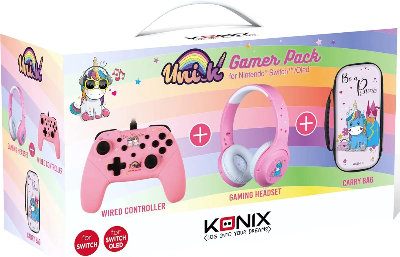 Gamer Pack Konix - Be A Princess - Unik : Casque + Manette + Housse pour Nintendo Switch